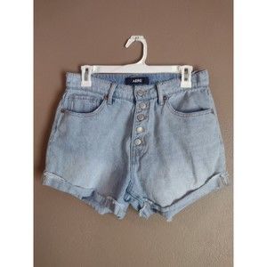Aero Aeropostale Womens 30 Mom Short Button Fly Cuffed Denim Light Wash